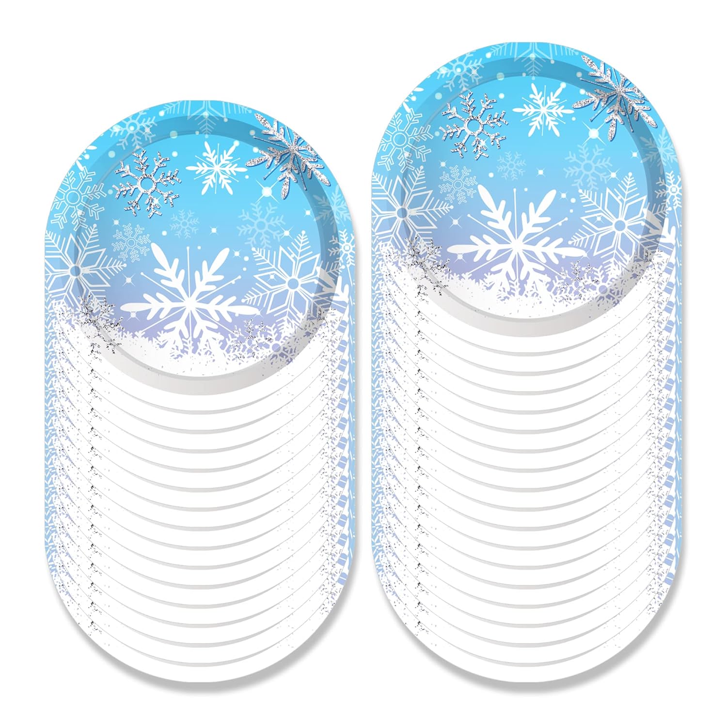 Snowflake Party Decorations,Winter,Christmas Include Blue Snow Party Plates, Dessert Plates,Cups, Napkins (88Pcs )