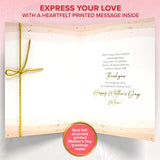Gold Glitter Foil 5X7In Handmade Individual Mothers Day Card From Daughter With String And Die-Cut Heart Charm, Matching Envelope And Stickers For Mom, Textured With Printed Message Inside