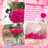 24 Pcs Hot Pink Rose Artificial Flowers With Long Stem Real Touch Silk Roses Bulk For Wedding, Party, Table Centerpieces Bright Pink Bouquet, Bridal, Home Decor