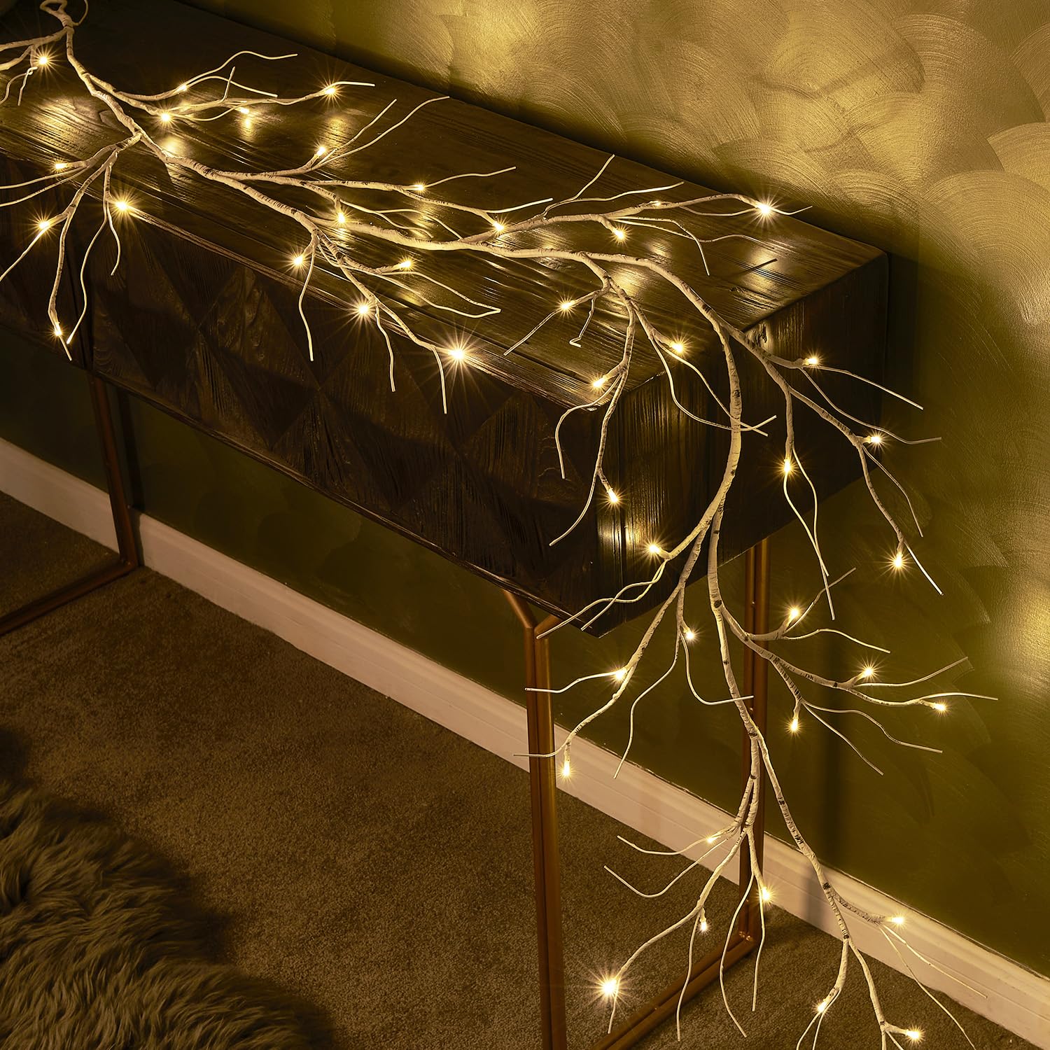 Birch Garland With Lights 6Ft 48 Led Battery Operated, Lighted Twig Vine With Timer For Christmas Home Fireplace Decorat