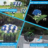 Artificial Cemetery Flower Saddles, Cemetery Memorial Flowers With Vase For Grave Tombstone Decorations,Artificial Rose Bouquet Grave Memorial Flowers (Blue White)