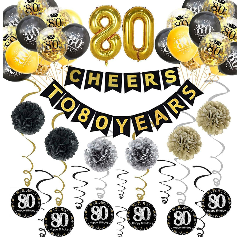 80Th Birthday Party Decorations Kit- Gold Glittery Cheers To 80 Years