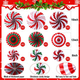 Christmas Hanging Decorations Candy Paper Fans Peppermint Hanging Paper Fans Candy Cane Ceiling Wall Decor For Christmas Party Classroom Birthday Party(9 Pcs,Sweet)