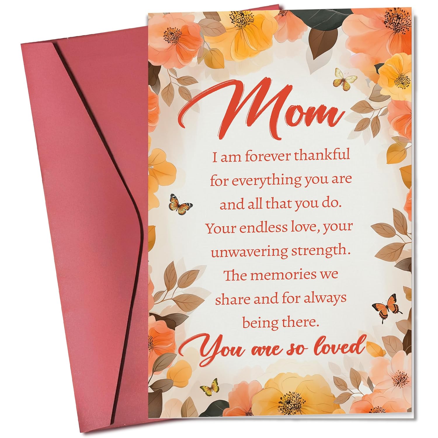 Mothers Day Cards For Mom From Daughter, Son - Mother'S Day Card For Mom - Happy Flowers Mothers Days Cards From Kids - Single 5.3''X 8'' Folded Greeting Card With Red Envelope