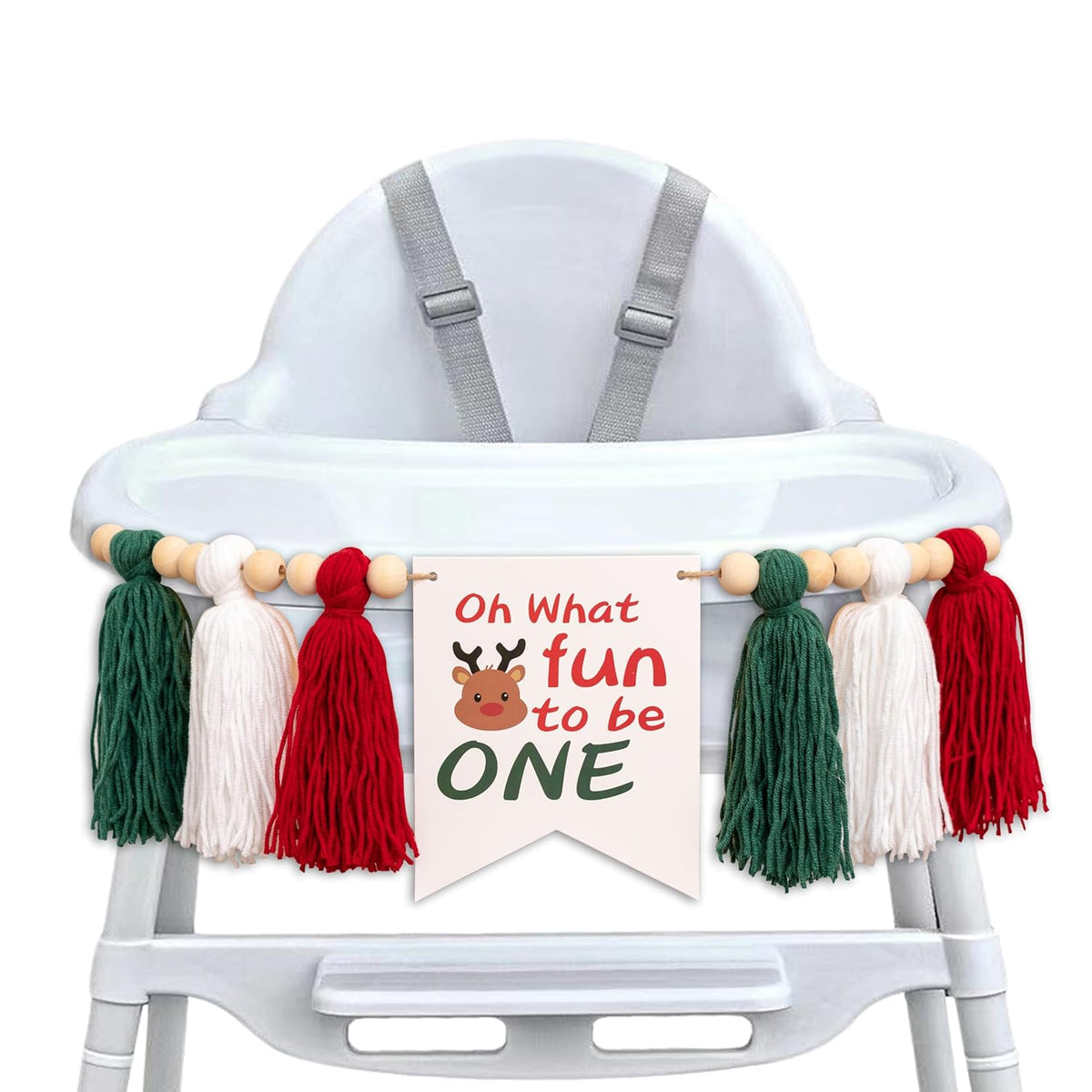 Christmas High Chair Banner - What Fun It Is To Be One Highchair Banner,Little Reindeer Xmas Garland,Merry Little Christmas Decorations (Christmas Tassel)
