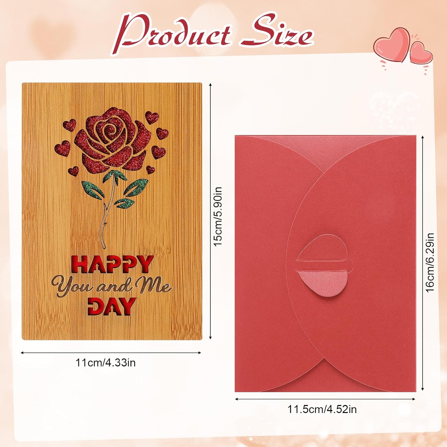 Valentine'S Day Wooden Greeting Card With Envelope, Romantic Rose Carving Card Gifts Birthday Wedding Anniversary Card For Couple Women Mothers Wife