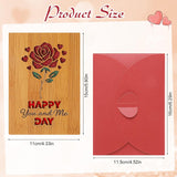 Valentine'S Day Wooden Greeting Card With Envelope, Romantic Rose Carving Card Gifts Birthday Wedding Anniversary Card For Couple Women Mothers Wife