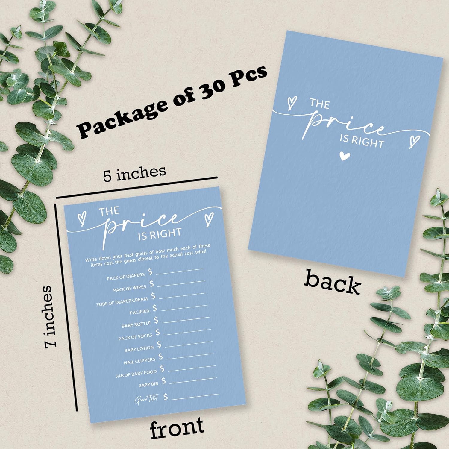 The Price Is Right Baby Shower Game Kit - Minimalism Blue - 30 Double-Sided Fill In Game Cards For Baby Boys And Girls, Gender Reveal Party Favor, Decorations & Supplies - C11