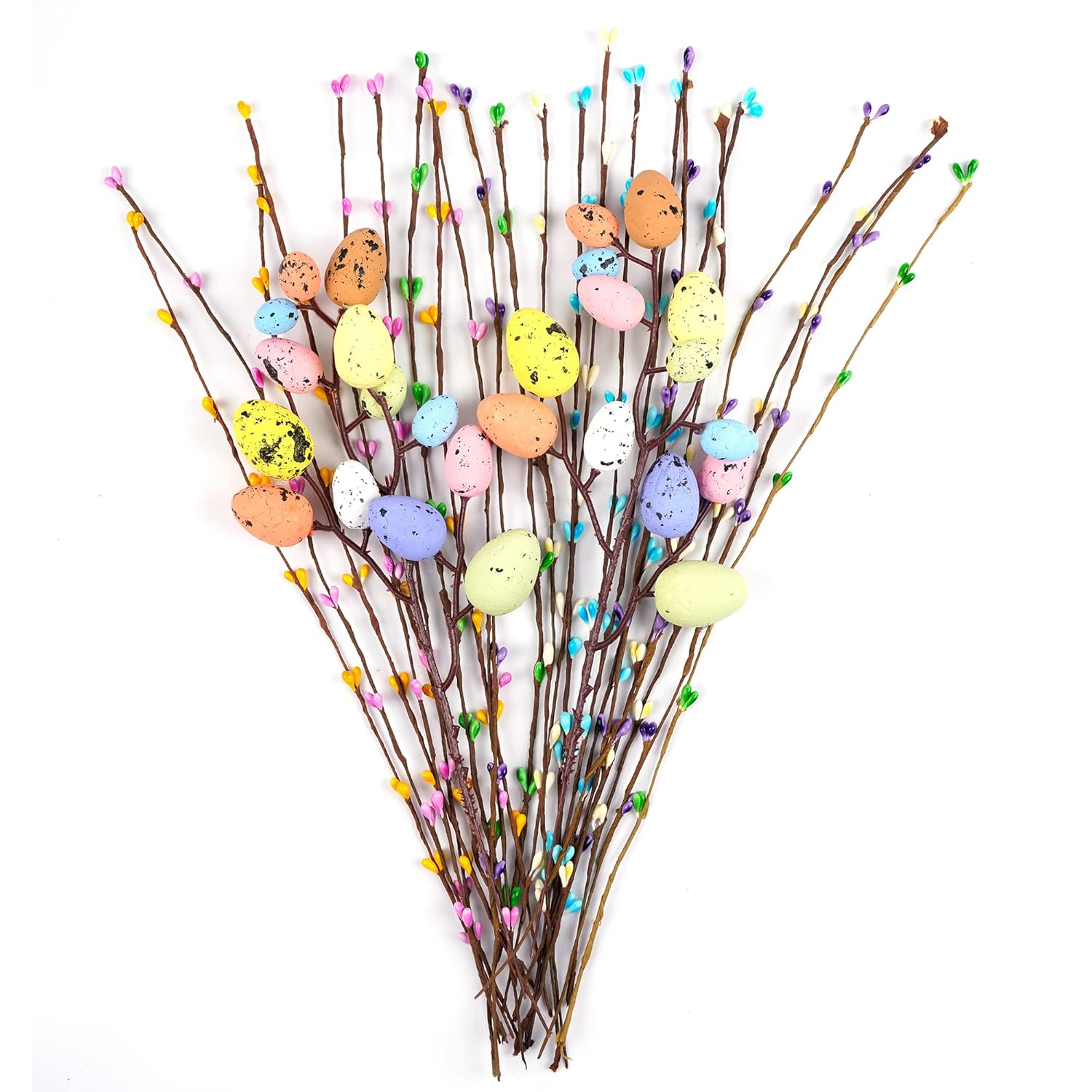 Artificial Easter Spray Vine With Pastel Easter Eggs And Berries- Decorative Spring Floral Stems-Easter Egg Twig Branches For Floral Arrangement-Centerpiece Wreath Decoration (26 Pcs)