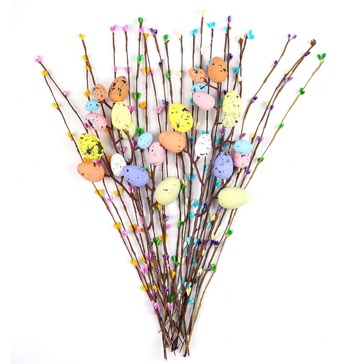 Artificial Easter Spray Vine With Pastel Easter Eggs And Berries- Decorative Spring Floral Stems-Easter Egg Twig Branches For Floral Arrangement-Centerpiece Wreath Decoration (26 Pcs)