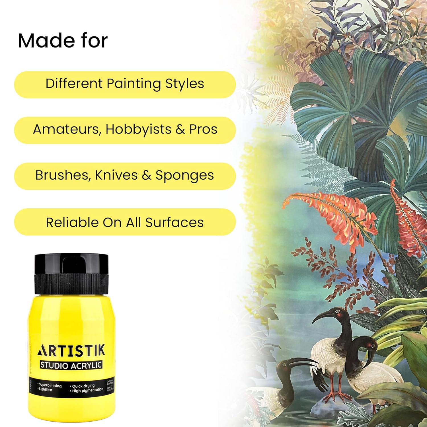Artistic Acrylic Paint Jar - High-Pigment, Fade Proof Painting Supplies, Suitable For Canvas, Wood, Leather, Fabric, Stone & Craft - Lemon Yellow 16.9 Fl Oz