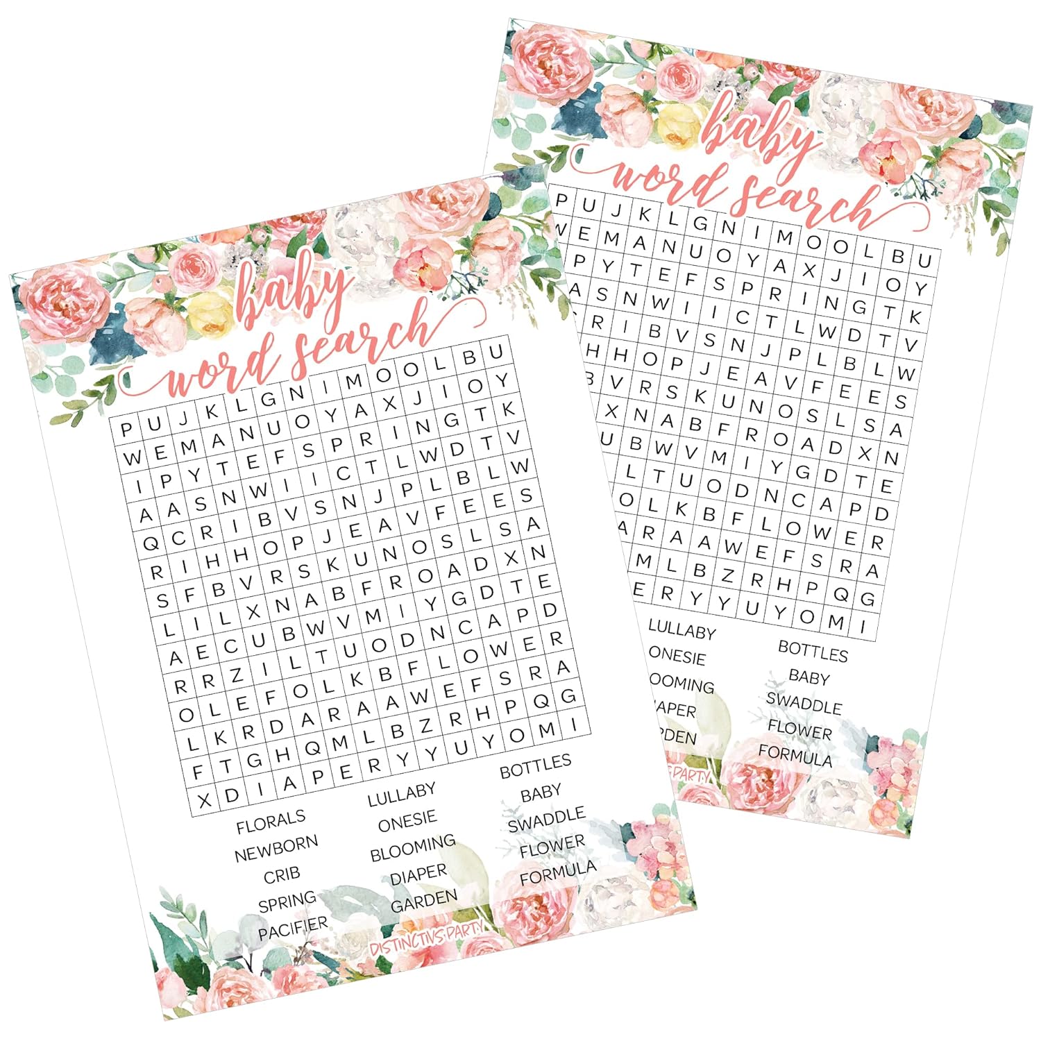 Baby In Bloom Baby Shower Word Search, Pink Floral Boho Girl Game Cards – 20 Count