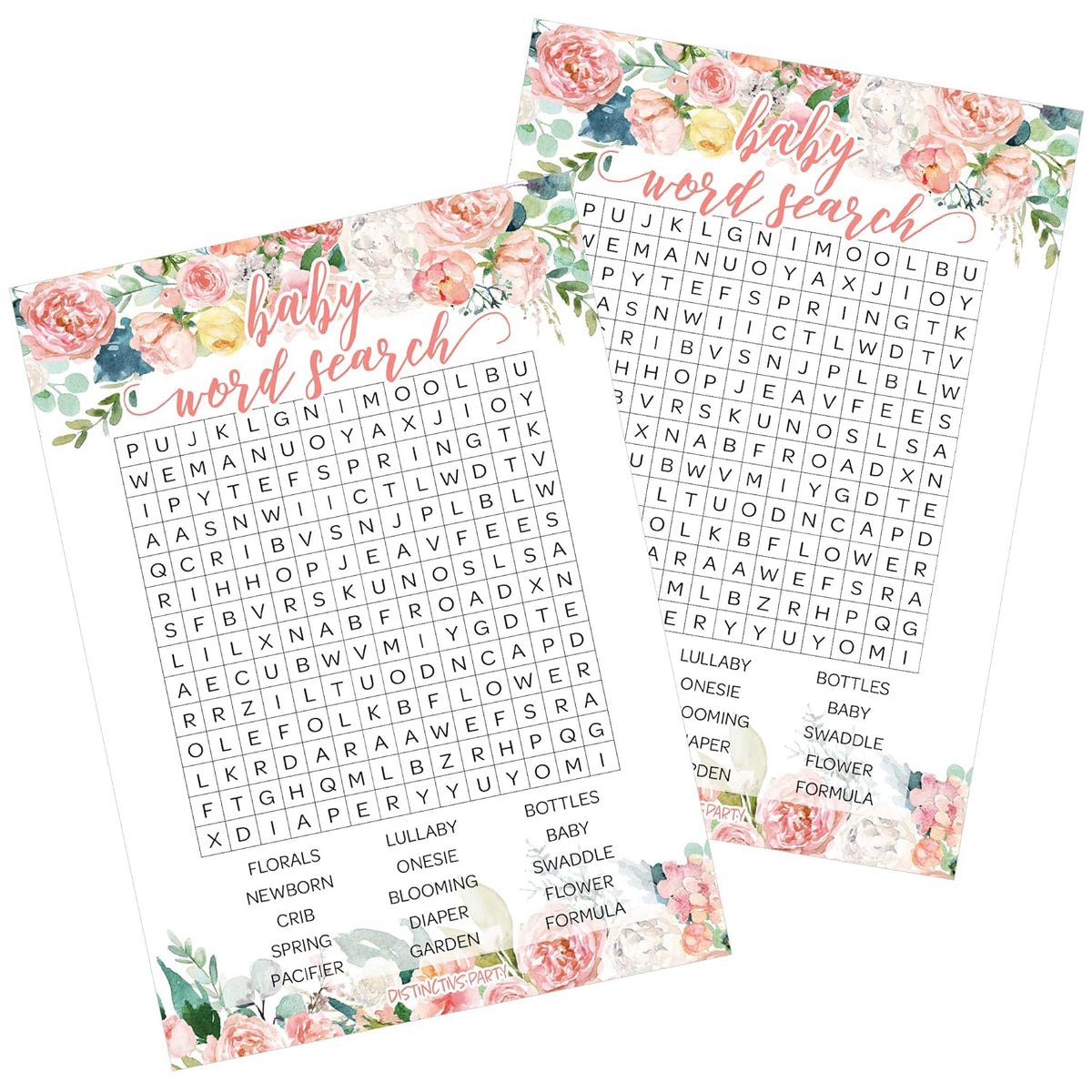 Baby In Bloom Baby Shower Word Search, Pink Floral Boho Girl Game Cards – 20 Count