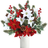 14Pcs Christmas Flowers Artificial Poinsettia Bouquet 18’’ Pine Branches Red Berry Stems Holly Leave Picks With Pinecones For Home Porch Garden Indoor Outdoor Holiday Xmas Decorations