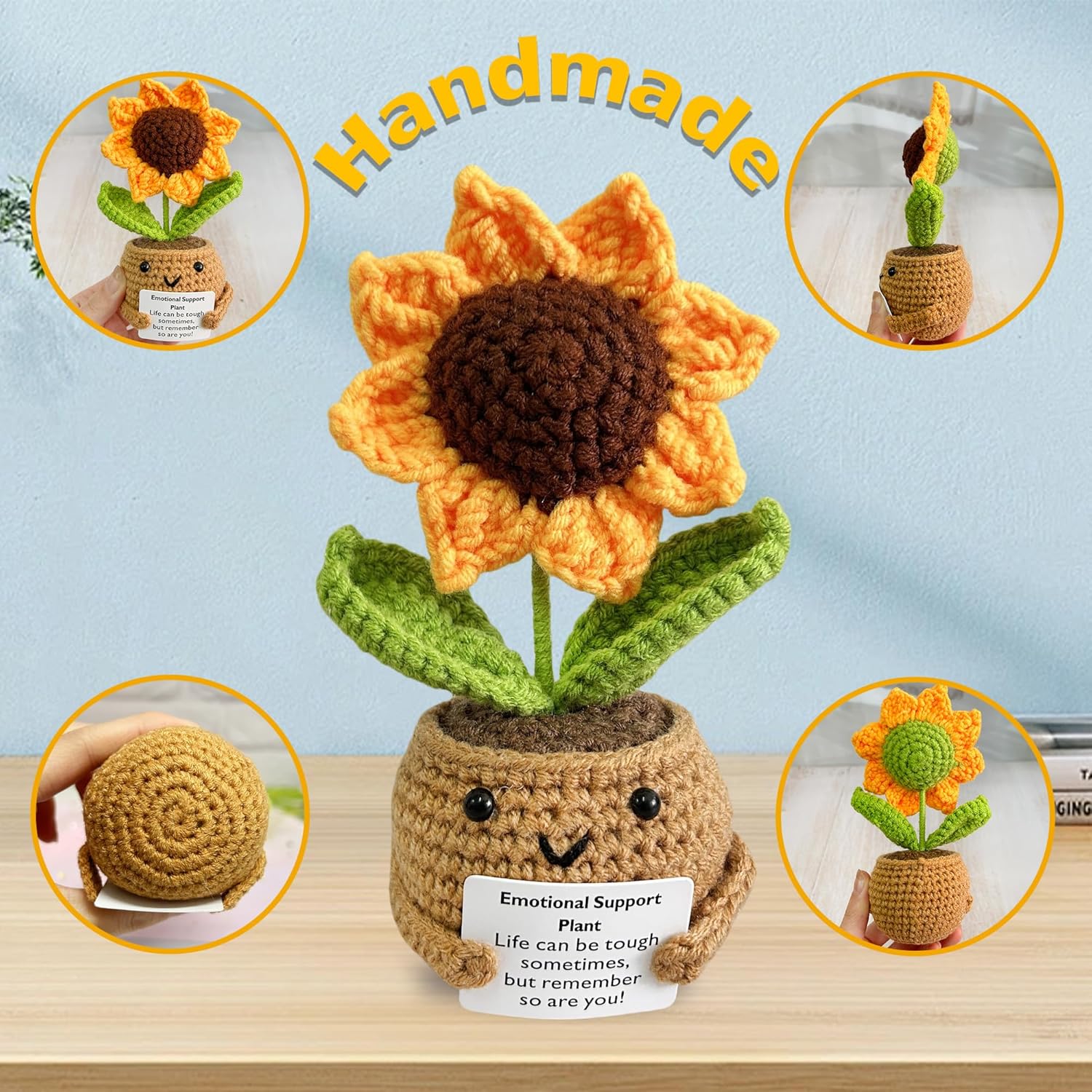 Adorable Crochet Positive Sunflower/Peony/Daisy Plants,Thank You For Helping Me Grow,Appreciation Gift For Coworker/Teacher/Parents,Crochet Plant Desk Decor For Office