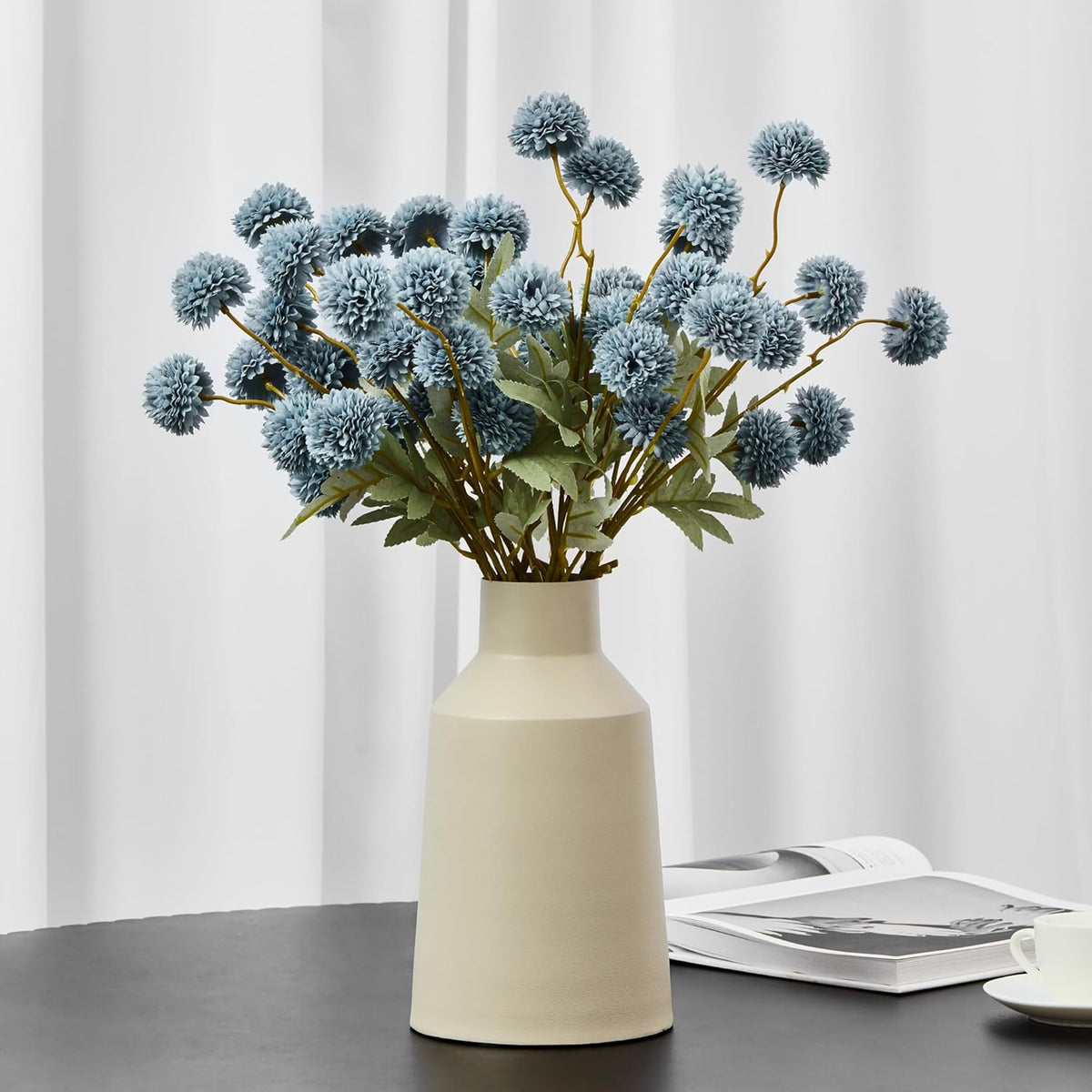 Faux Kiku Flower Grey – 10-Stem Pack Faux Chrysanthemum Flowers – Artificial Flower Ball For Floral Arrangements, Table Centerpieces, Flower Bouquet – Realistic Faux Flowers For Vase, Wedding, Party