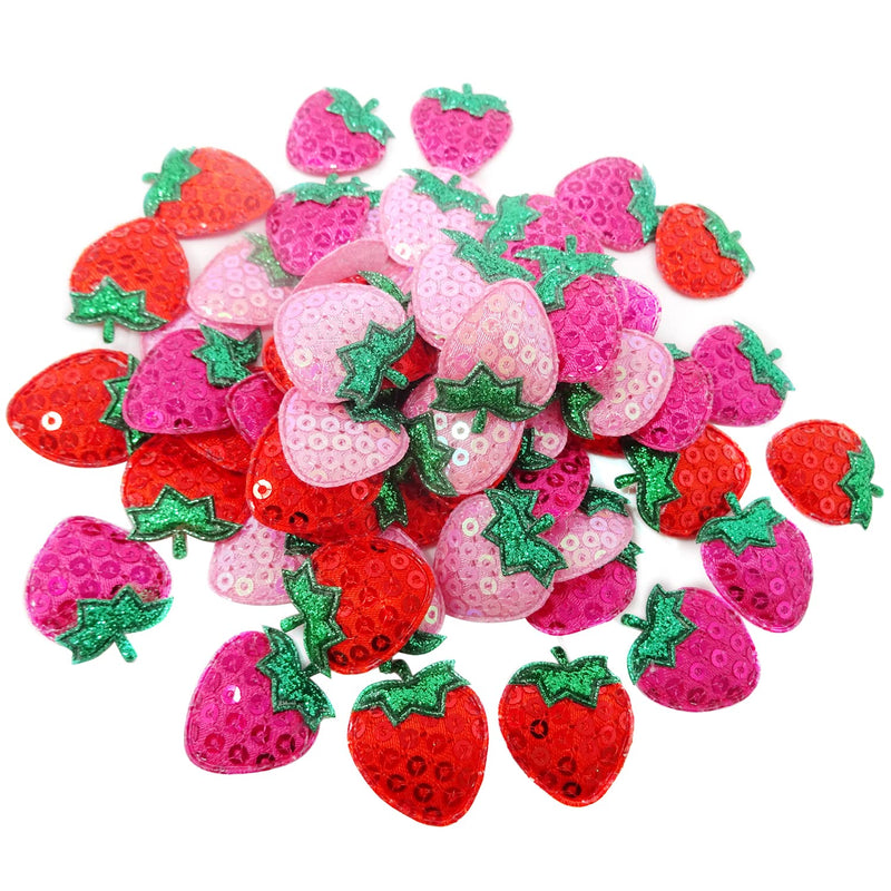 60Pcs Sew On Or Glue On Padded Sequins Strawberry Appliques Decorative Patches