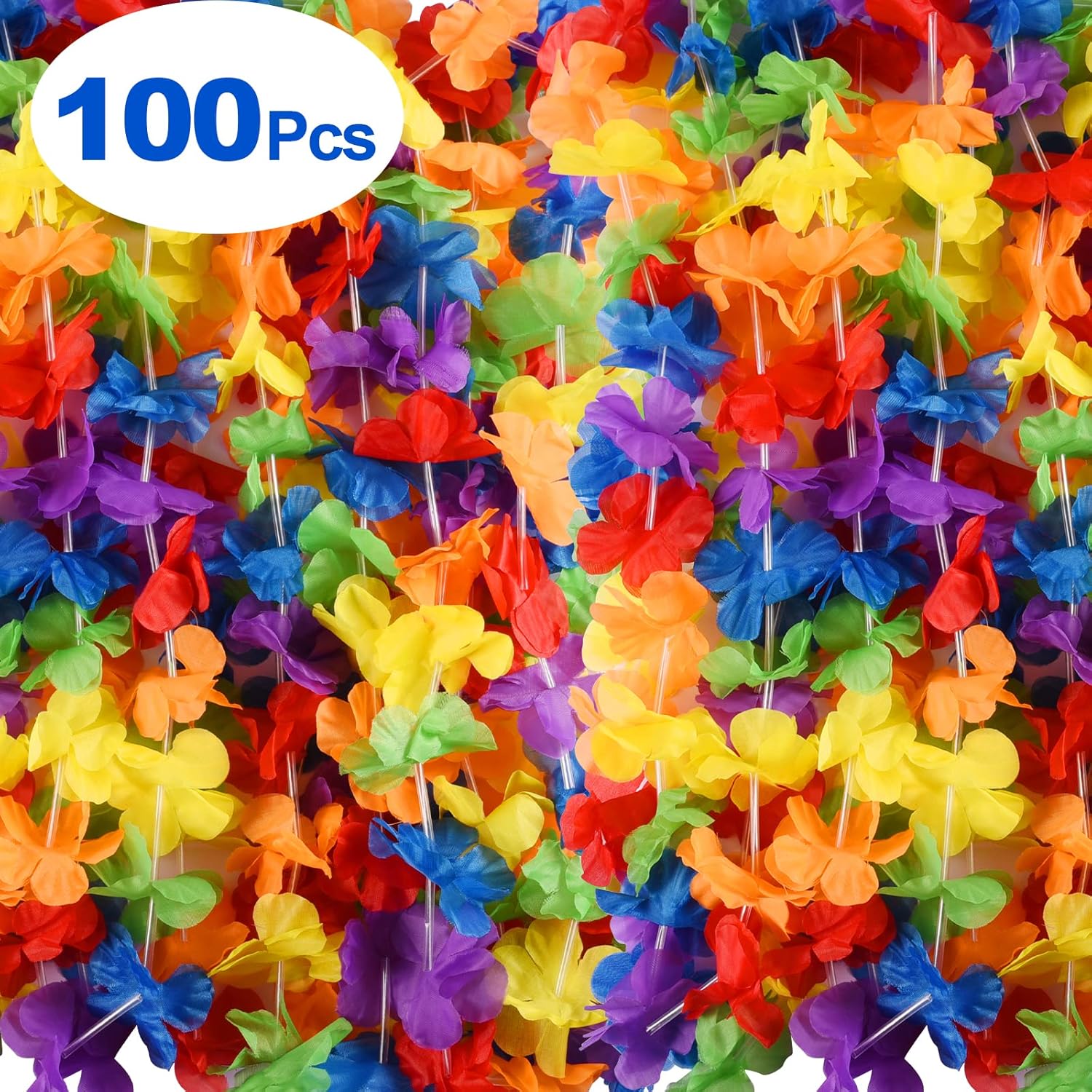 100 Pcs Hawaii Leis Colorful Flower Garland Hawaiian Luau Party Flowers Neck Loop, Rainbow Artificial Flowers Luau Leis Necklaces For Hula Leis Dance Lgbt Pride Party Favors (100, Rainbow)