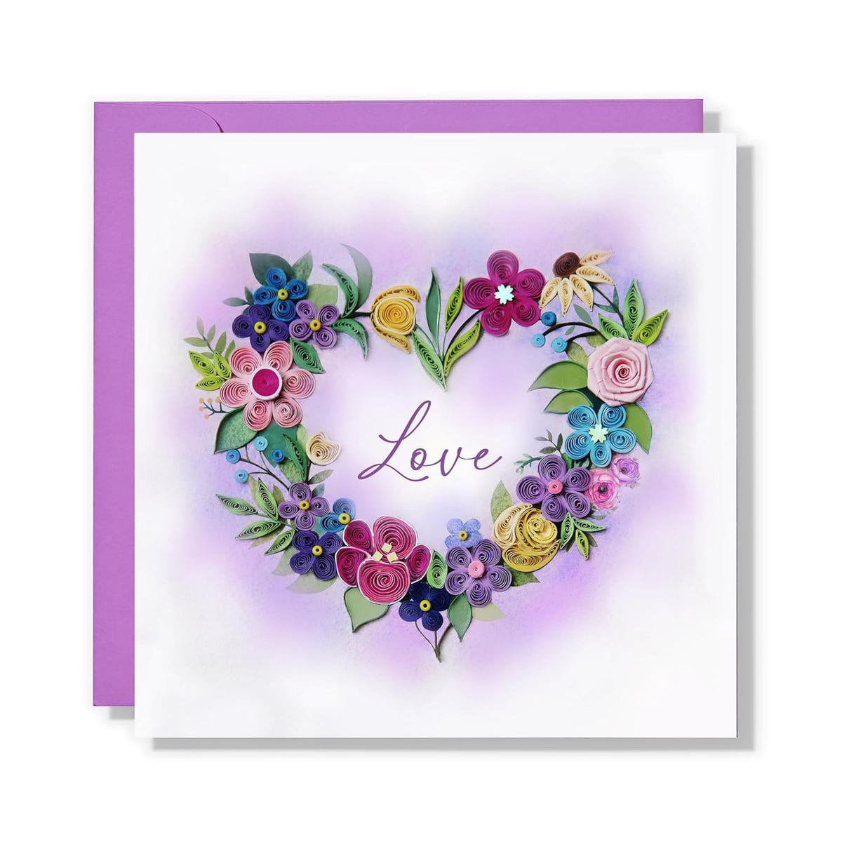Mother'S Day Card, Colorful Flower Heart Card, Love Greeting Card, Romantic Quilling Quilled Card For Anniversary, Wedding, Valentine, For Mom Dad Couples Parents Friend (Flower Heart)