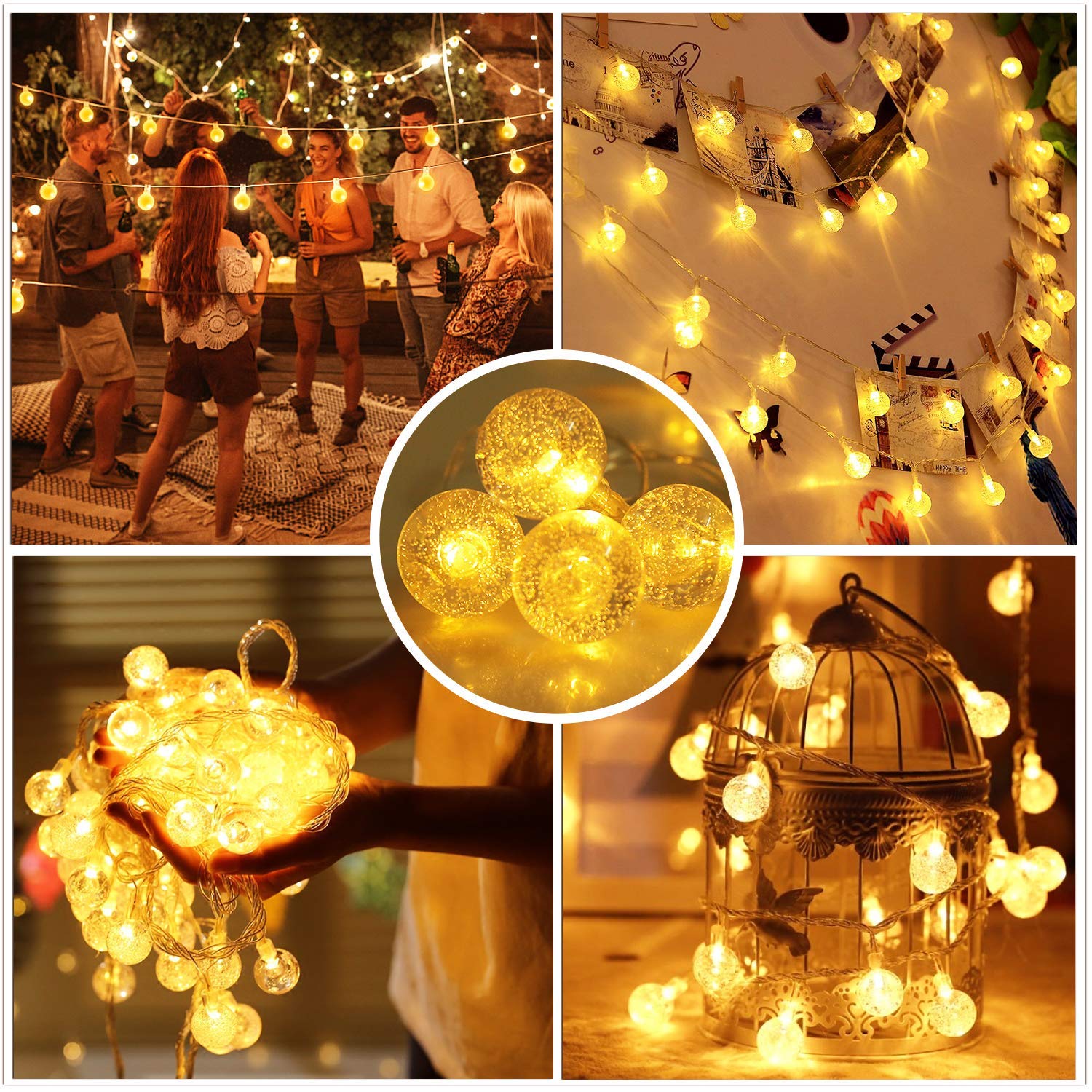 Globe String Lights, 10Ft 20 Led Usb Powered Globe Crystal Ball Fairy String Lights Warm White For Birthday Party Weddin