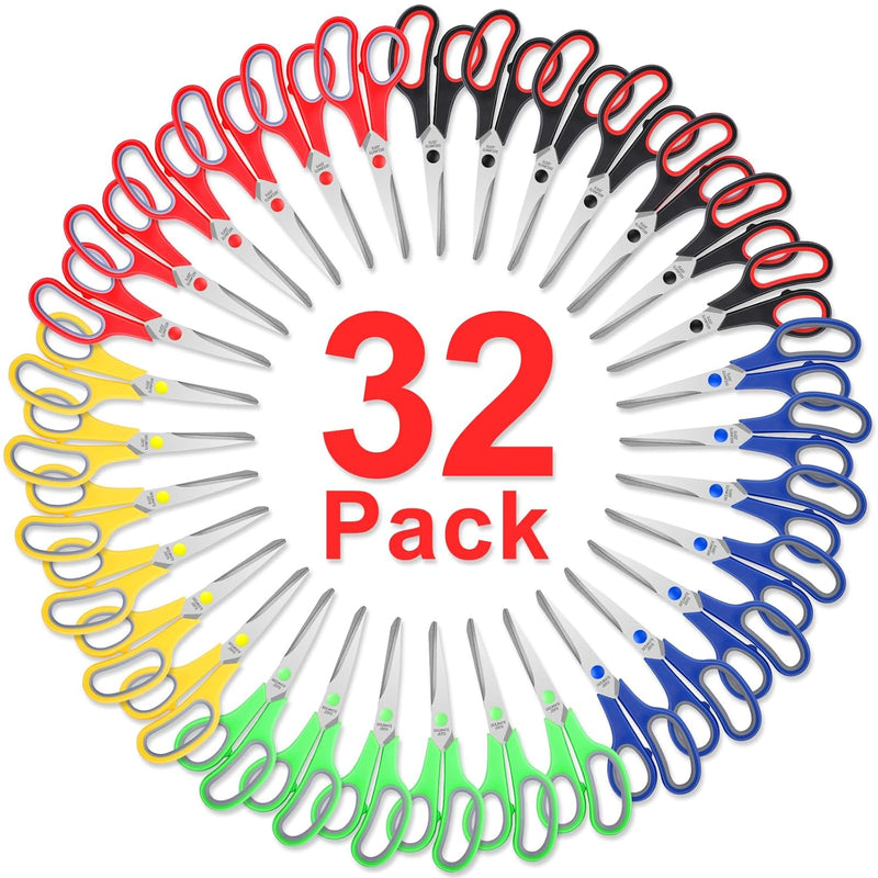 Scissors Bulk Set Of 32-Pack, 8" All Purpose Multipurpose Sharp Sewing Craft F