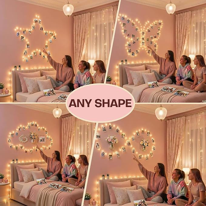 40FT 120 LED Photo Clip Fairy Lights with 50 Clips Hanging Picture String Lights 8 Modes Timer Waterproof Bedroom Dorm Wall Decor Teen Girl Birthday Christmas Gift Aesthetic Room Decor