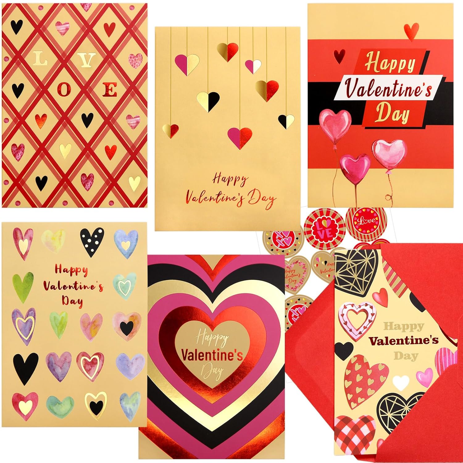 24Pcs Valentines Day Cards For Adults Valentine With Envelopes And Stickers Gold Foil Kraft Heart Love Happy Valentine'S Day Message Inside 5.2X3.7 Inch
