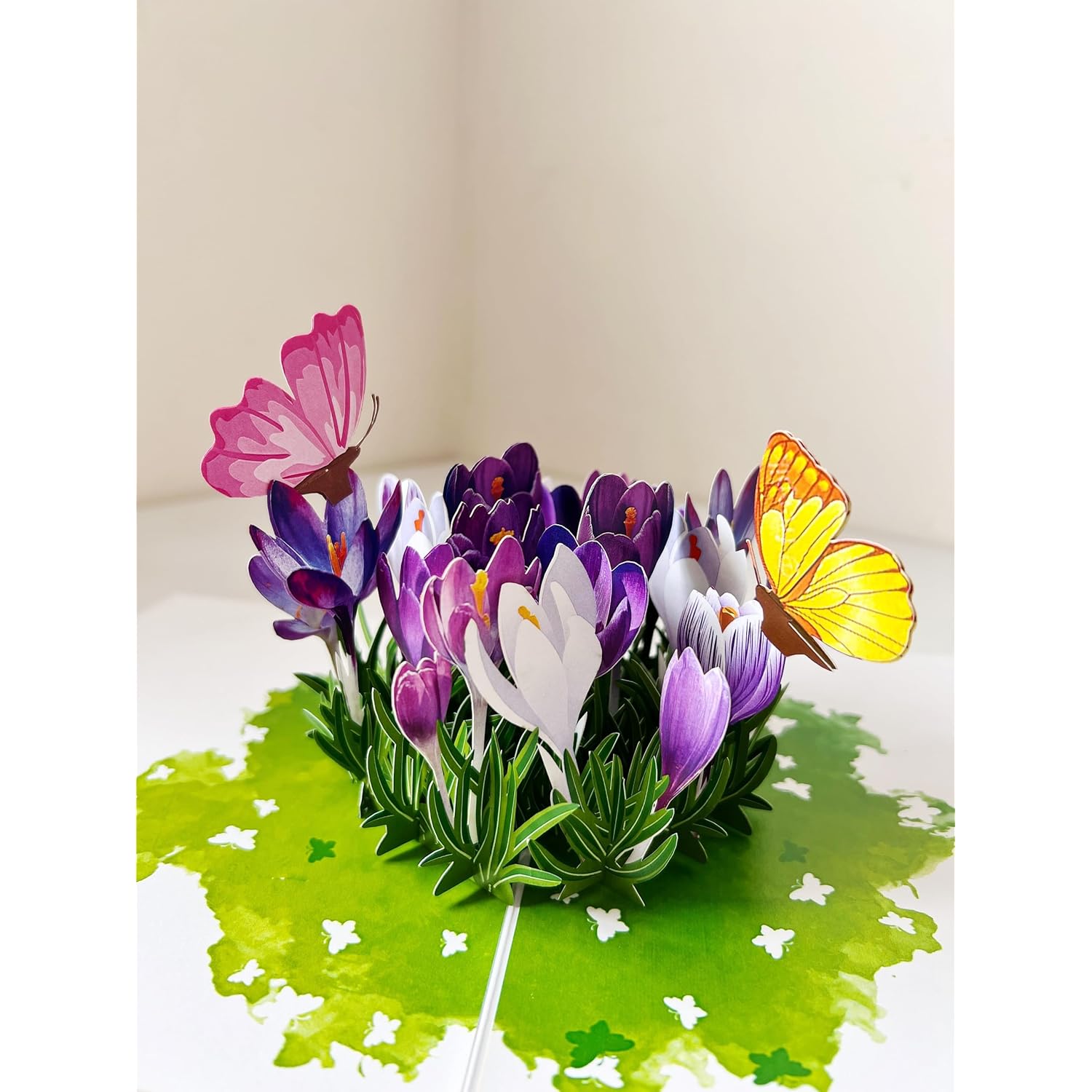 3D Pop Up Greeting Card – Purple Crocus Flowers In Bloom, Handmade Paper Art For Birthday, Mother’S Day, Spring, Thank You & Garden Lover Gift With Envelope F37