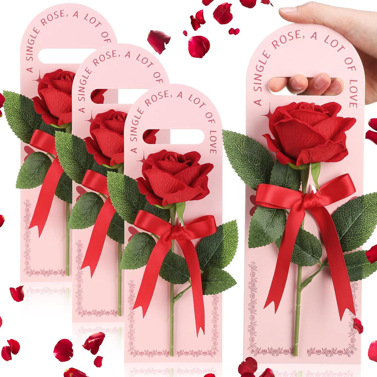 4 Sets Valentine'S Gift Artificial Single Rose Bouquet With Handheld Packaging Box High Simulation Long Stem Forever Single Rose Flower Romantic Gift For Mother'S Day Birthday Wedding(Red)