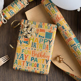 Kraft Birthday Wrapping Paper For Boys & Girls - Colorful Happy Birthday Pattern - Great For Parties & Baby Showers - Mini Roll - 17 Inches X 33 Feet