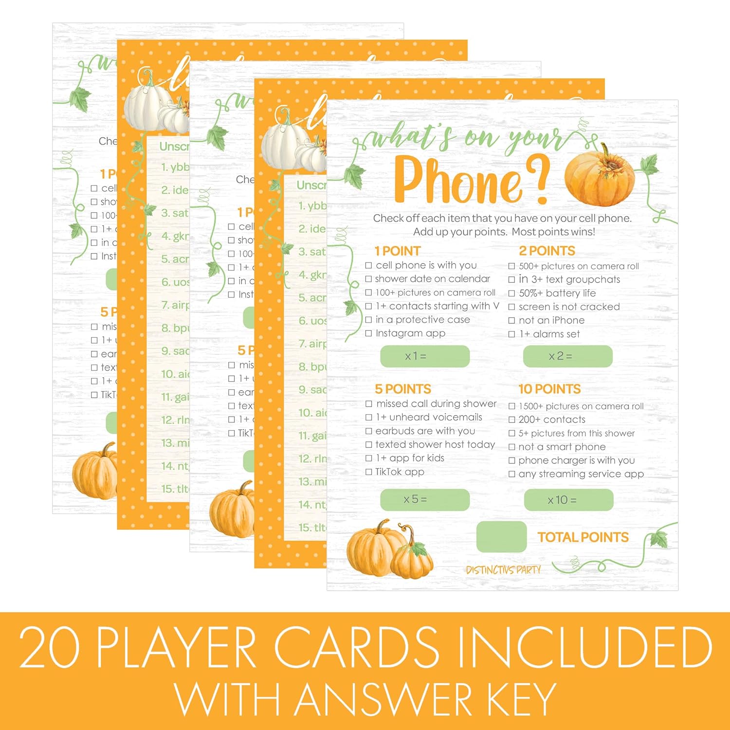 Orange Little Pumpkin Baby Shower Games, Phone Hunt And Word Scramble 2 Game Bundle - 20 Cards, Little Pumpkin Gender Reveal