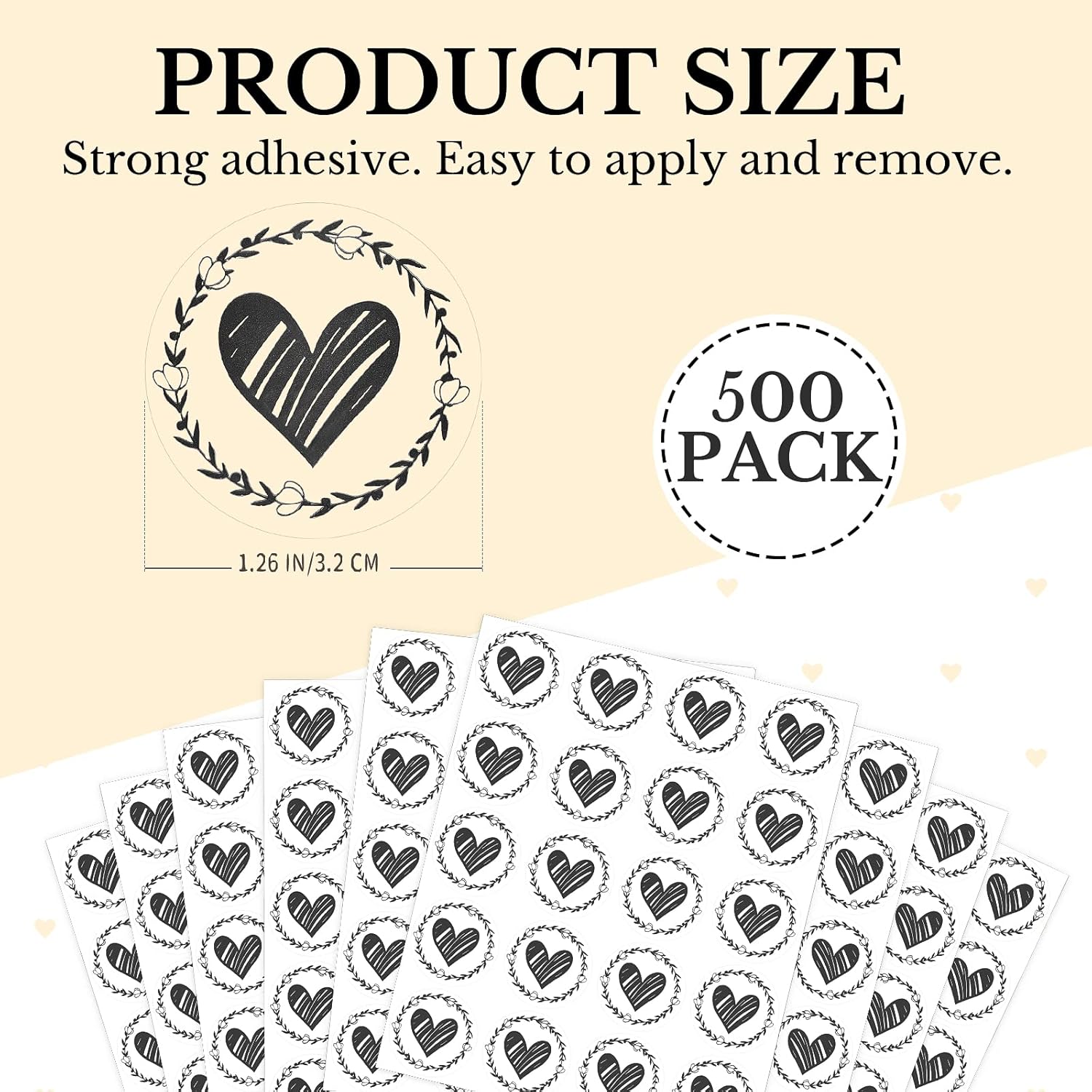 500 Pieces Clear Heart Envelope Seals, Wedding Heart Stickers, Love Stickers 1.26 Inch Round Sealing Sticker For Wedding Invitation Card Bridal Shower Christmas New Year Party Favor(Black)