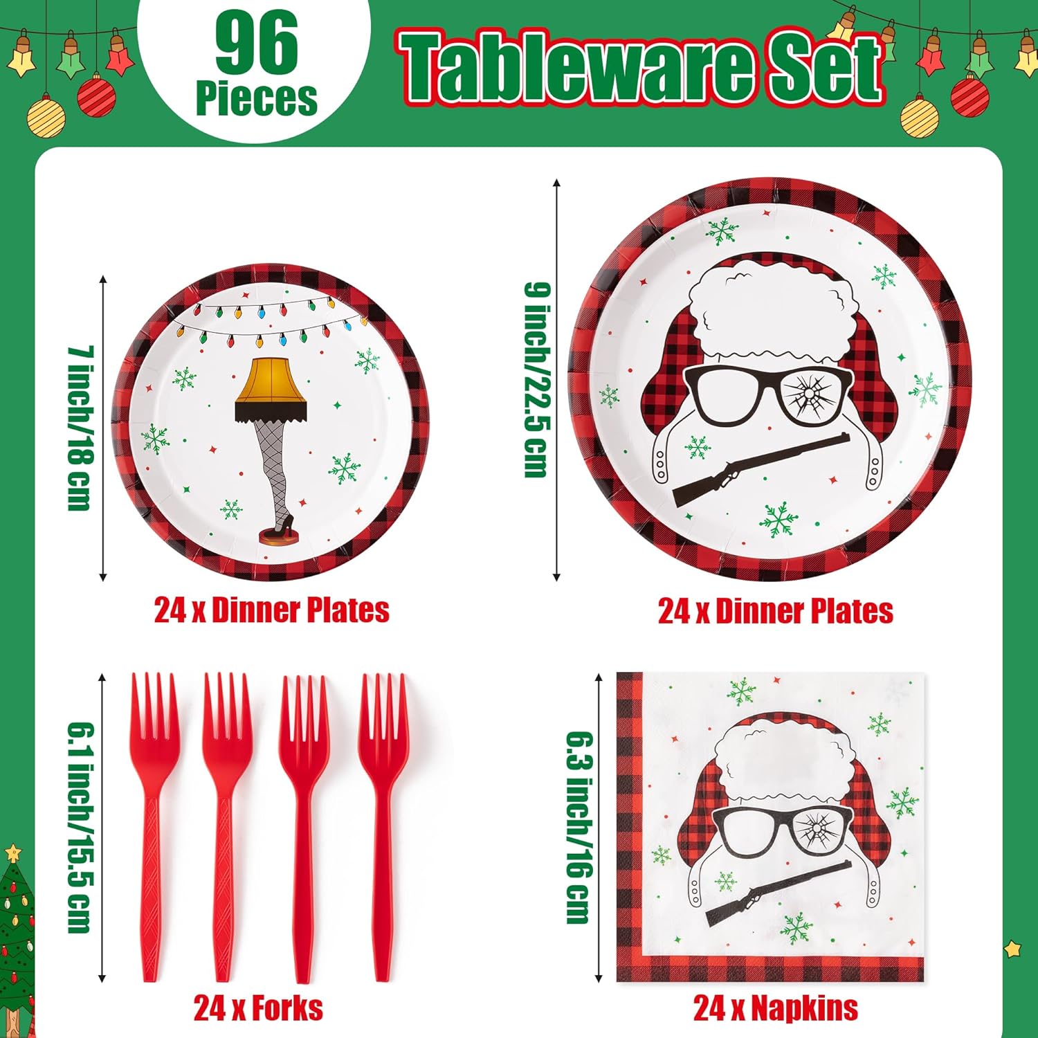 Christmas Plates Napkins Tableware - 96Pcs Funny Xmas Movie Party Forks Dinnerware Set Decorations Supplies, Winter Story Themed Disposable Tableware Favor For Christmas Holiday (24 Guests)