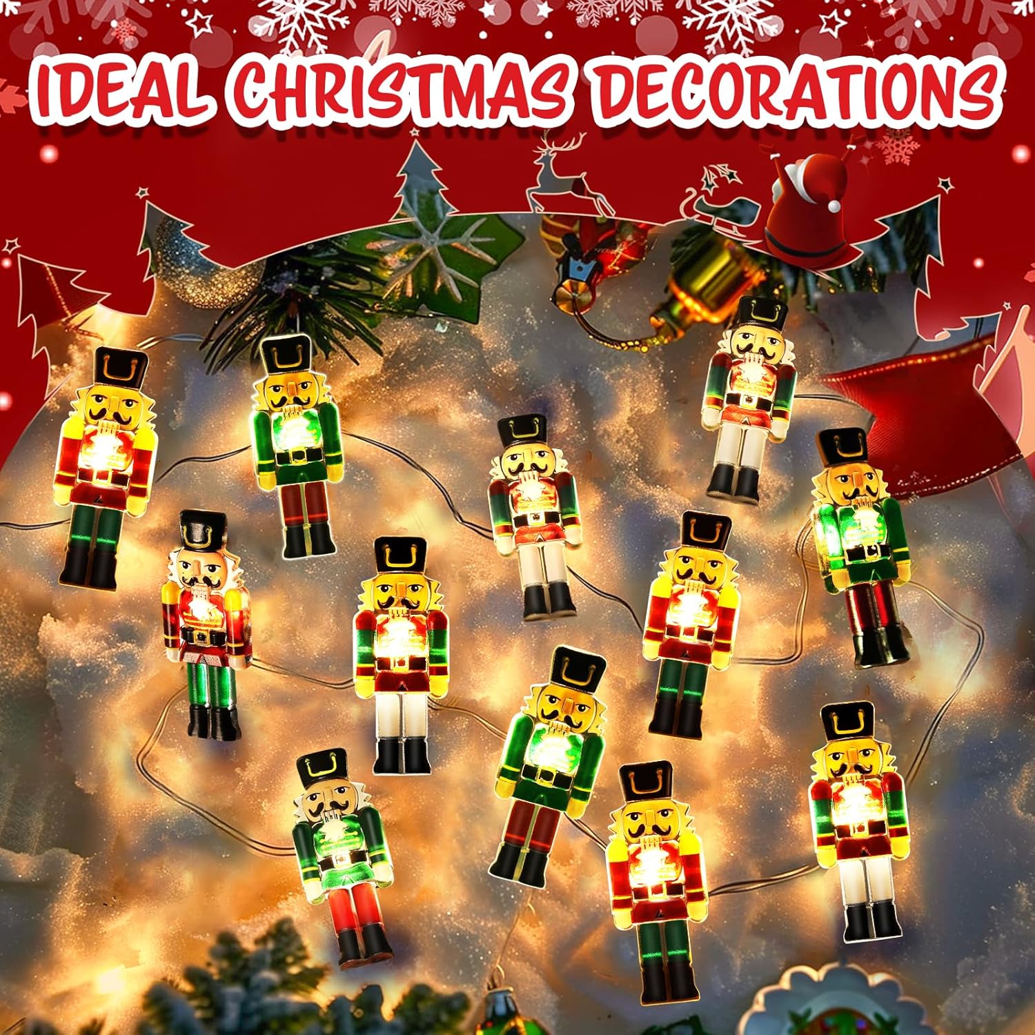 Christmas Decorations Indoor 10Ft 30 Led Nutcracker String Lights Cute Fairy Lights Indoor Outdoor For New Year Party, F