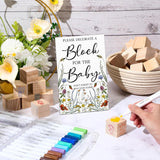 75 Pcs Baby Shower Games Sign Kit Including Decorate A Block Game Sign 50 Diy Blank Wooden Block 24 Acrylic Paint Marker Baby Shower Prize For Winners Gender Reveal (Classic,Flower)
