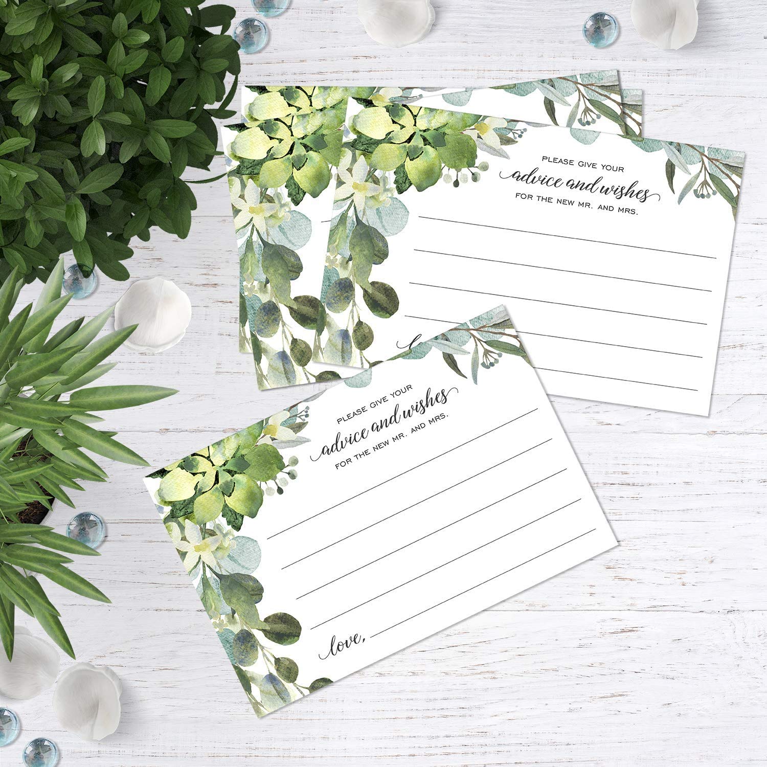Lush Greenery Advice And Wishes Cards For The Bride And Groom / 50 Marriage Advice Note Cards / 4" X 6" Newlyweds Blank Advice Cards/Greenery Bridal Shower Décor And Games