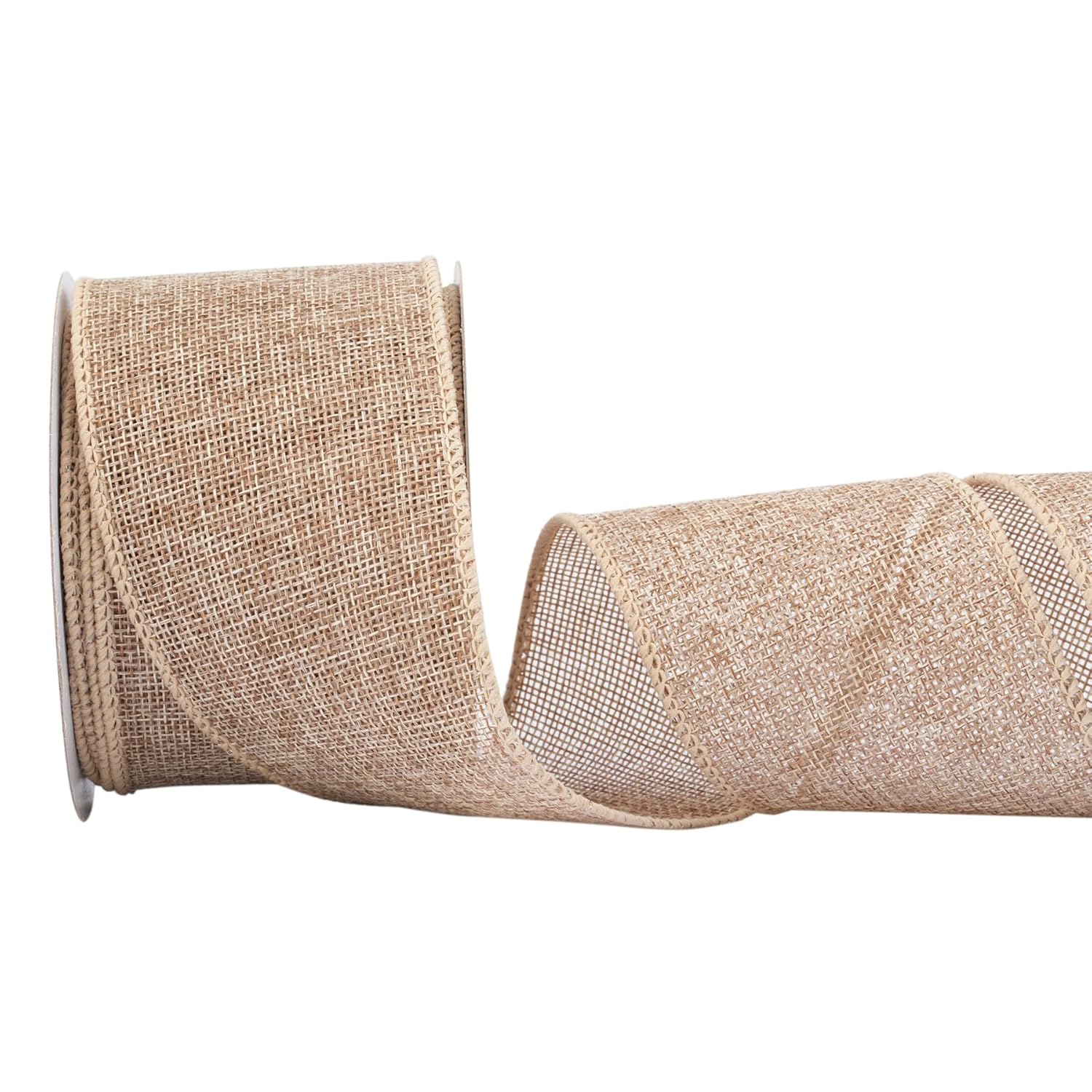 Natural Burlap Ribbon - 2.5 Inch X 10 Yards | Faux Jute Wired Ribbon For Wreaths, Christmas Decorations, Rustic Weddings, And Large Bow