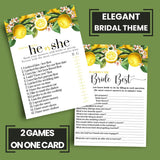 Lemon Bridal Shower Games - Bundle Includes He Said Or She Said & Who Knows The Bride Best - 25 Double-Sided Cards - Fun Ideas For Engagement Parties & Rehearsal Dinners - Main Squeeze Design