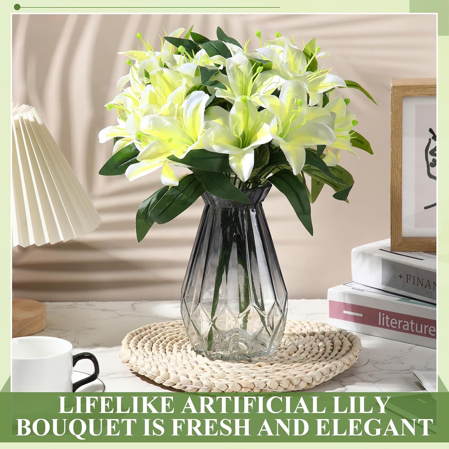 8Pcs Artificial Lily Bouquets Easter Faux Tiger Lilies Fake Spring Flowers With 7 Heads Full Bloom Flowers For Wedding Home Hotel Floral Arrangement Party Decor(Yellow)