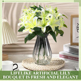8Pcs Artificial Lily Bouquets Easter Faux Tiger Lilies Fake Spring Flowers With 7 Heads Full Bloom Flowers For Wedding Home Hotel Floral Arrangement Party Decor(Yellow)