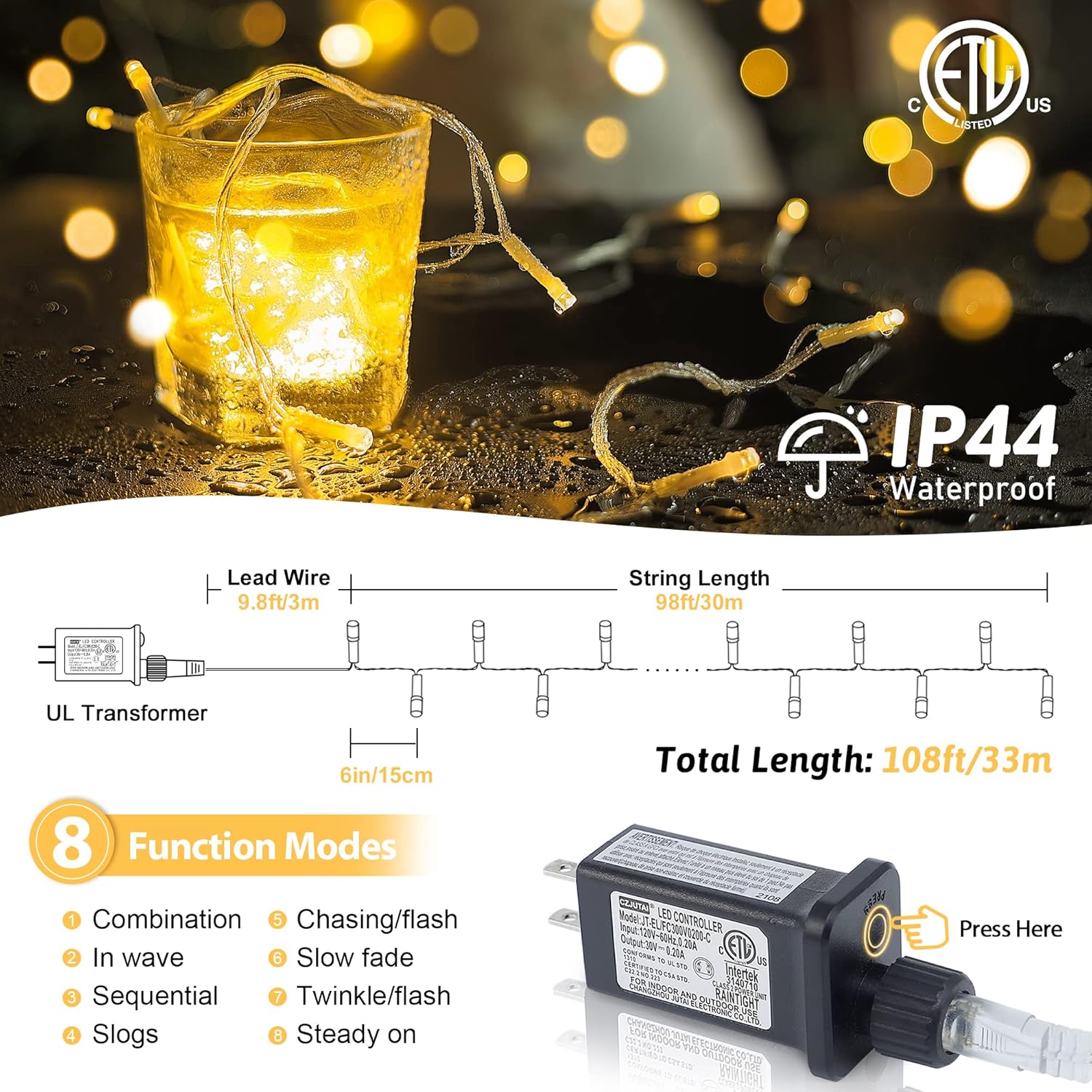 String Lights Indoor Bedroom, 98Ft 200 Led Plug In Twinkle Lights Outdoor Waterproof, Christmas Tree Lights For Classroo