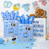 Baby Blue Tissue Paper 28X20 Inch, 30 Sheets Large Baby Boy Gift Wrap Tissue Paper For Gift Bag & Packaging, Cute Elephant Footprint Cloud Print Art Tissue For Baby Shower, Birthday, Anniversary Craft
