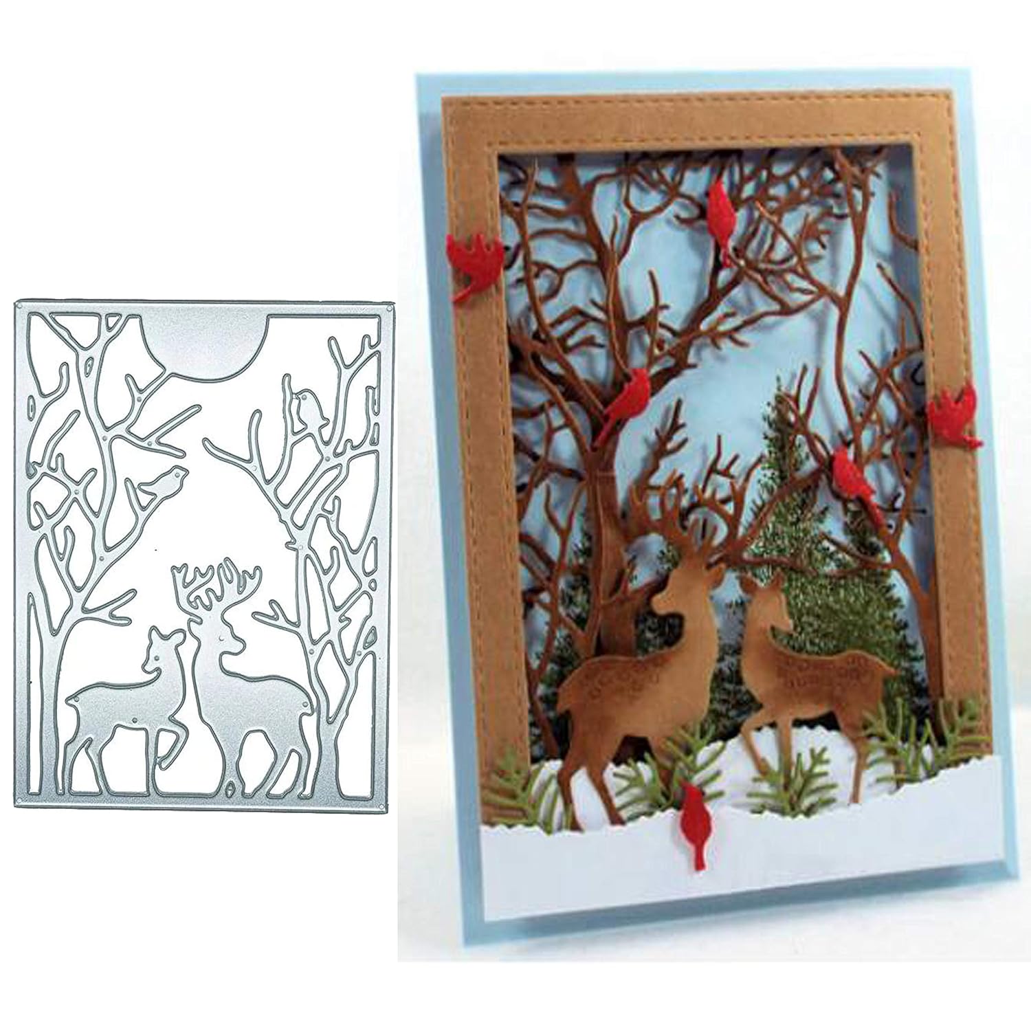 Christmas Deer Metal Die Cuts, Merry Christmas Tree Bird Invitation Cutting Dies Cut For Album Card Making Tools Scrapbooking Diy Decoration