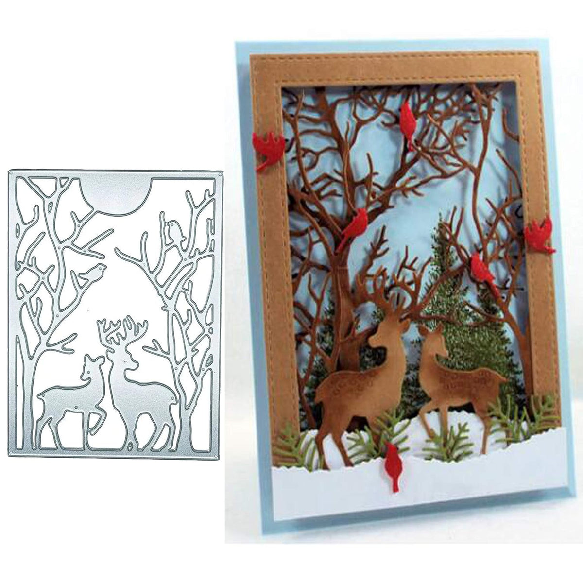 Christmas Deer Metal Die Cuts, Merry Christmas Tree Bird Invitation Cutting Dies Cut For Album Card Making Tools Scrapbooking Diy Decoration