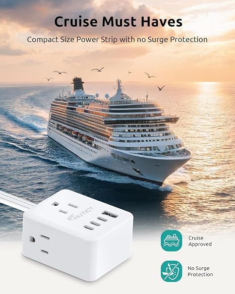 360 Rotating Power Strip 3 AC Outlets 4 USB Ports 6FT Wall Mount White