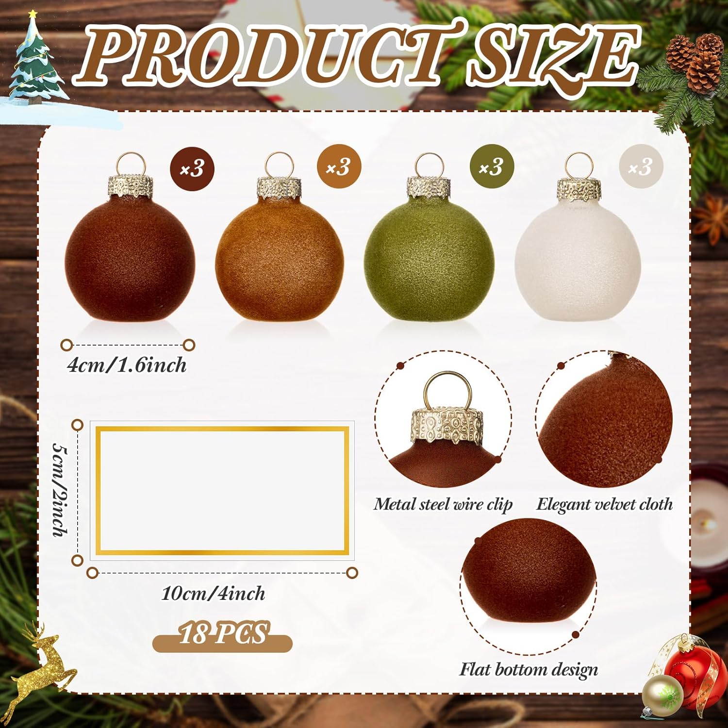 12 Pcs Velvet Glass Christmas Ornament Place Card Holders With 18 Pcs Name Place Cards 1.57 Inch Glass Ball Table Sign Photo Picture Number Stand For Xmas Table Setting Holiday Party Decor