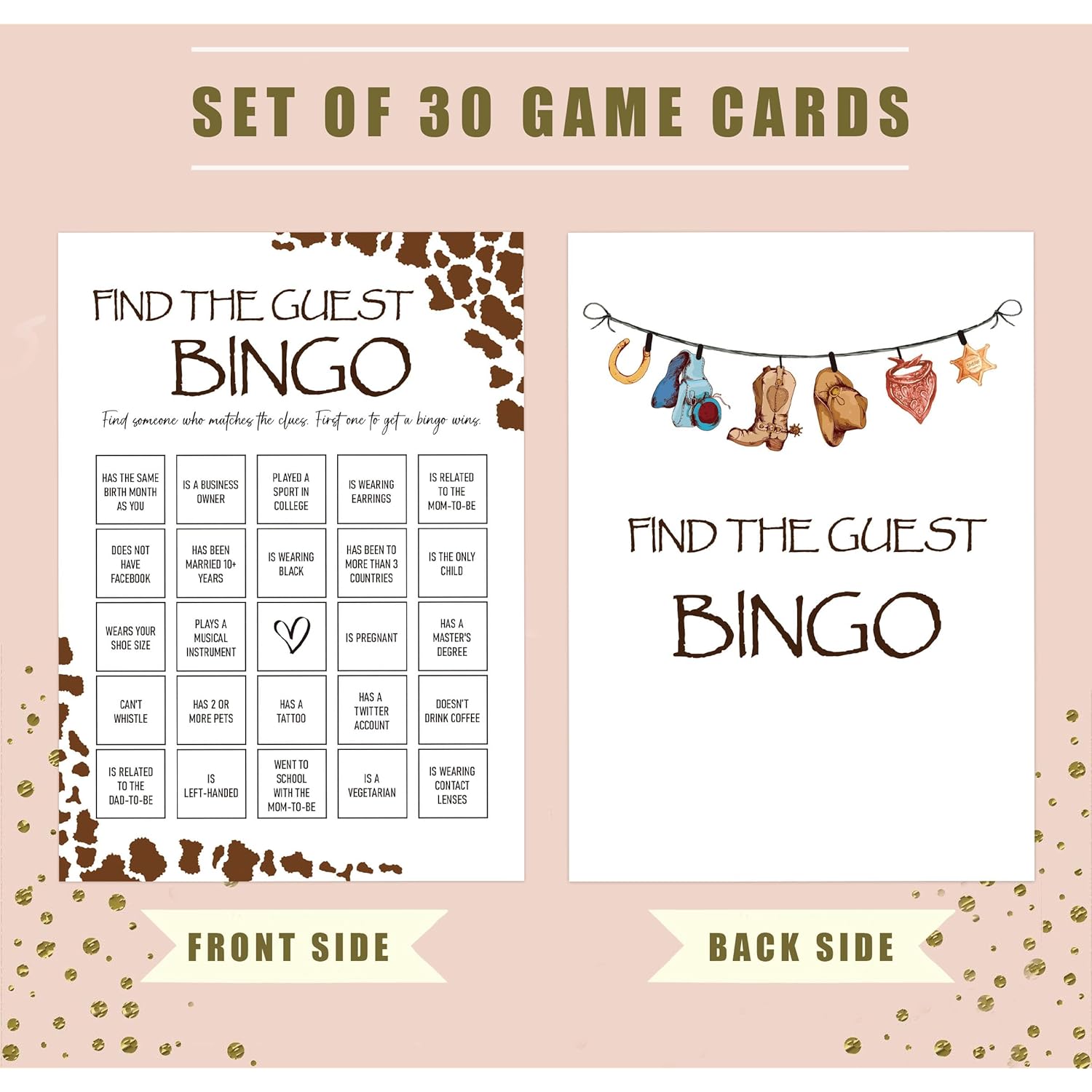 Baby Shower Games - Find The Guest Bingo Game For 30 Guests With Game Cards, Gender Reveal Game, Cowboy Baby Shower Supplies (23)