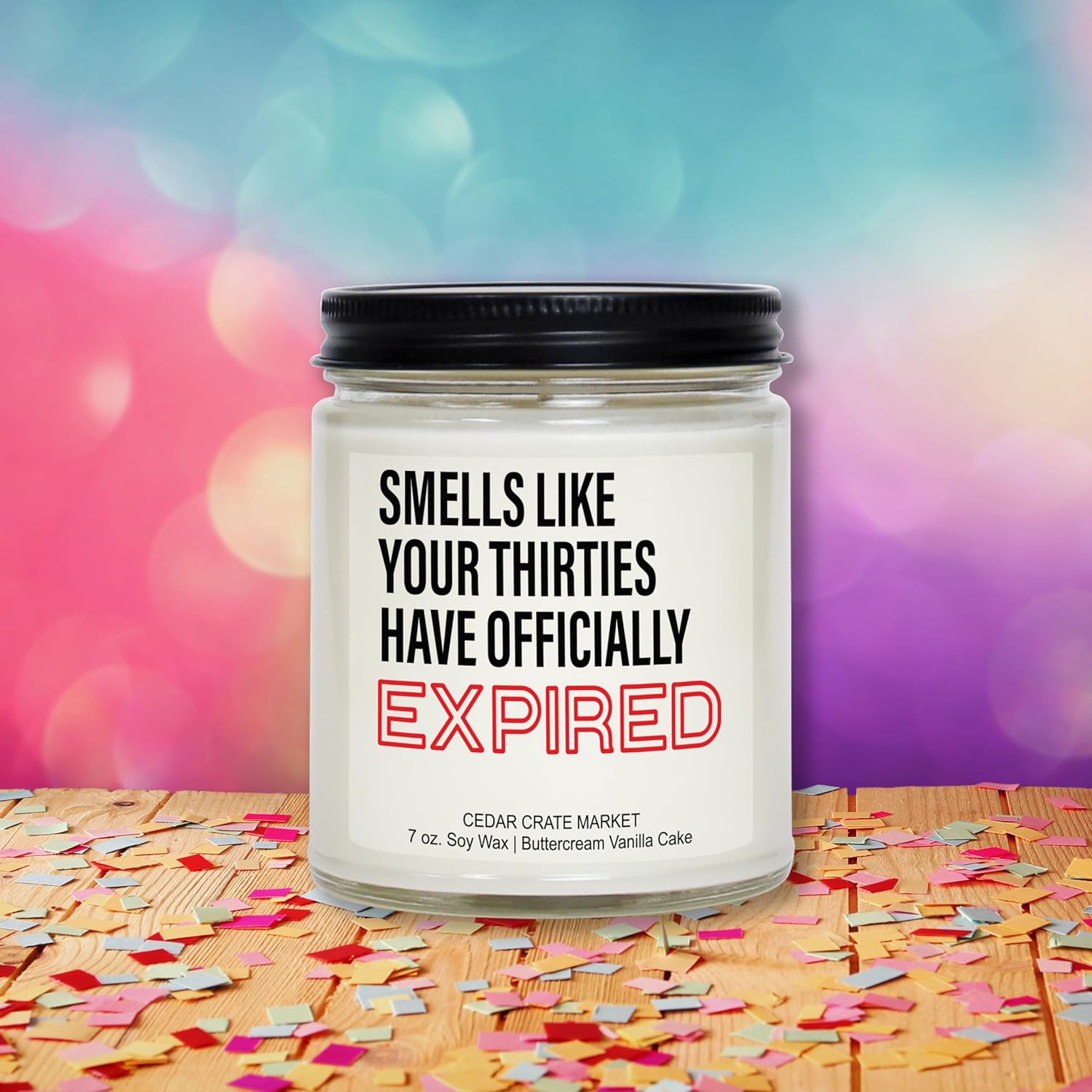 40Th Birthday Gifts For Women – Funny “Your Thirties Have Officially Expired” Buttercream Vanilla Candle, 100% Soy Wax, Handmade Aromatherapy Gift For Wife, Mom, Sister, Friend