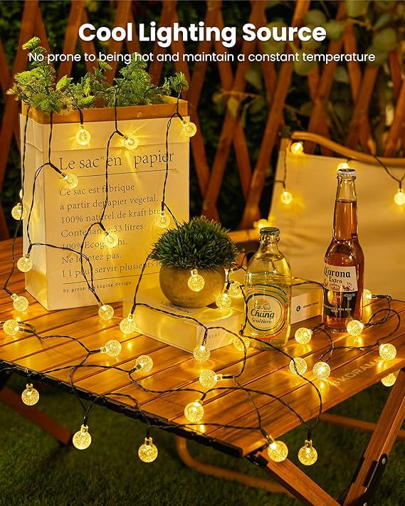 36FT Solar Crystal Globe String Lights 60 LED Warm White Waterproof Patio Lights