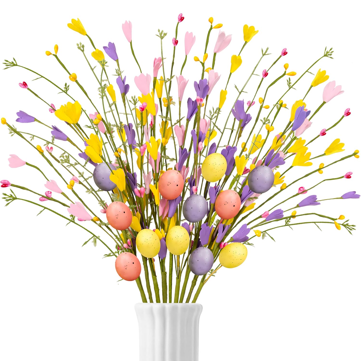 15Pcs Easter Decorations Egg Picks - Spring Artificial Floral Stems Decor Flowers Arrangement For Home Vase Table Centerpiece